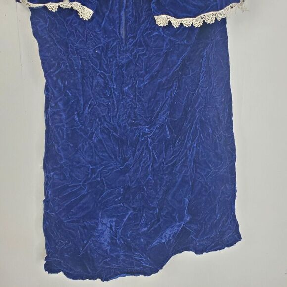 Gunne Sax Dress Velvet Vintage 80s Holiday Lace Trim Blue Draped Collar Girls 11 - Picture 8 of 11
